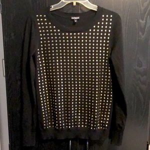 Express Gold Studded Black Crew Neck Sweater, M
